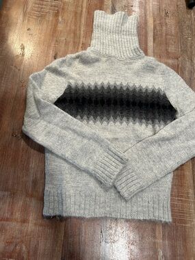 TSE SAY VTG Gray Wool/Alpaca Turtleneck Sweater with Black Ombre Diamond Stripe